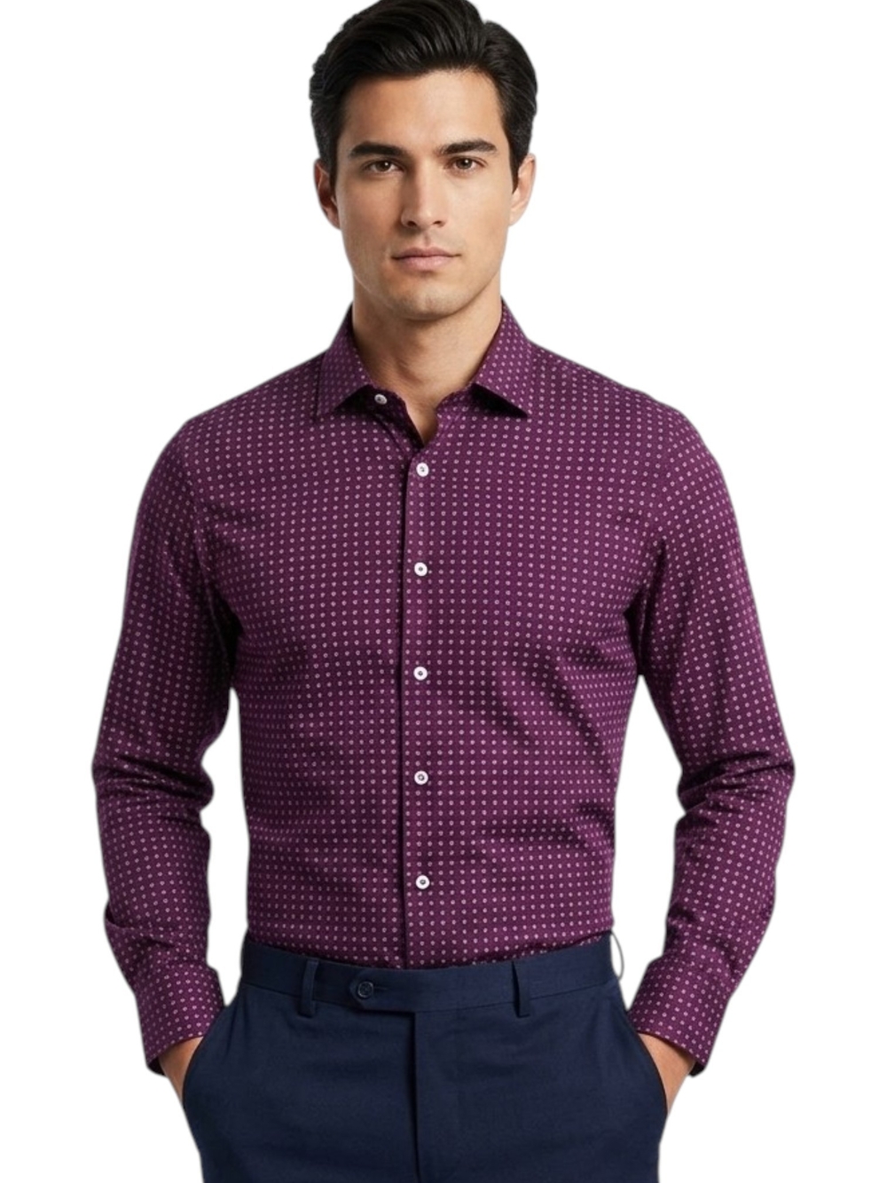 Nick Graham Everywhere Purple Geometric Print Stretch Dress Shirt M 15.5 34/35
